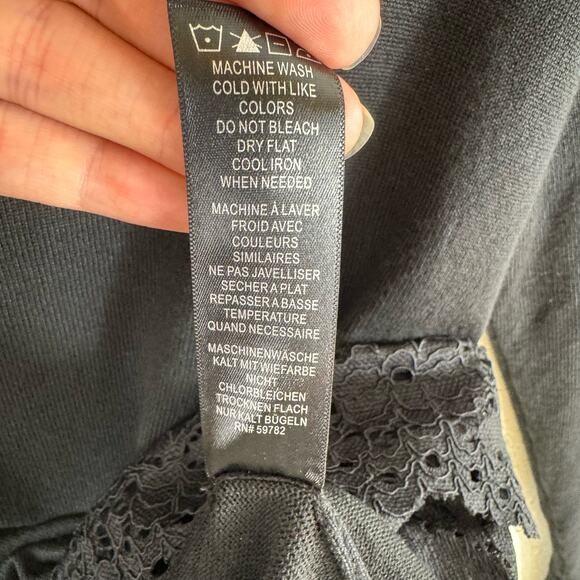 Adrianna Papell Black Long Sleeve Lace Trim Lightweight Tight Knit Sweater Sz S - Picture 6 of 6